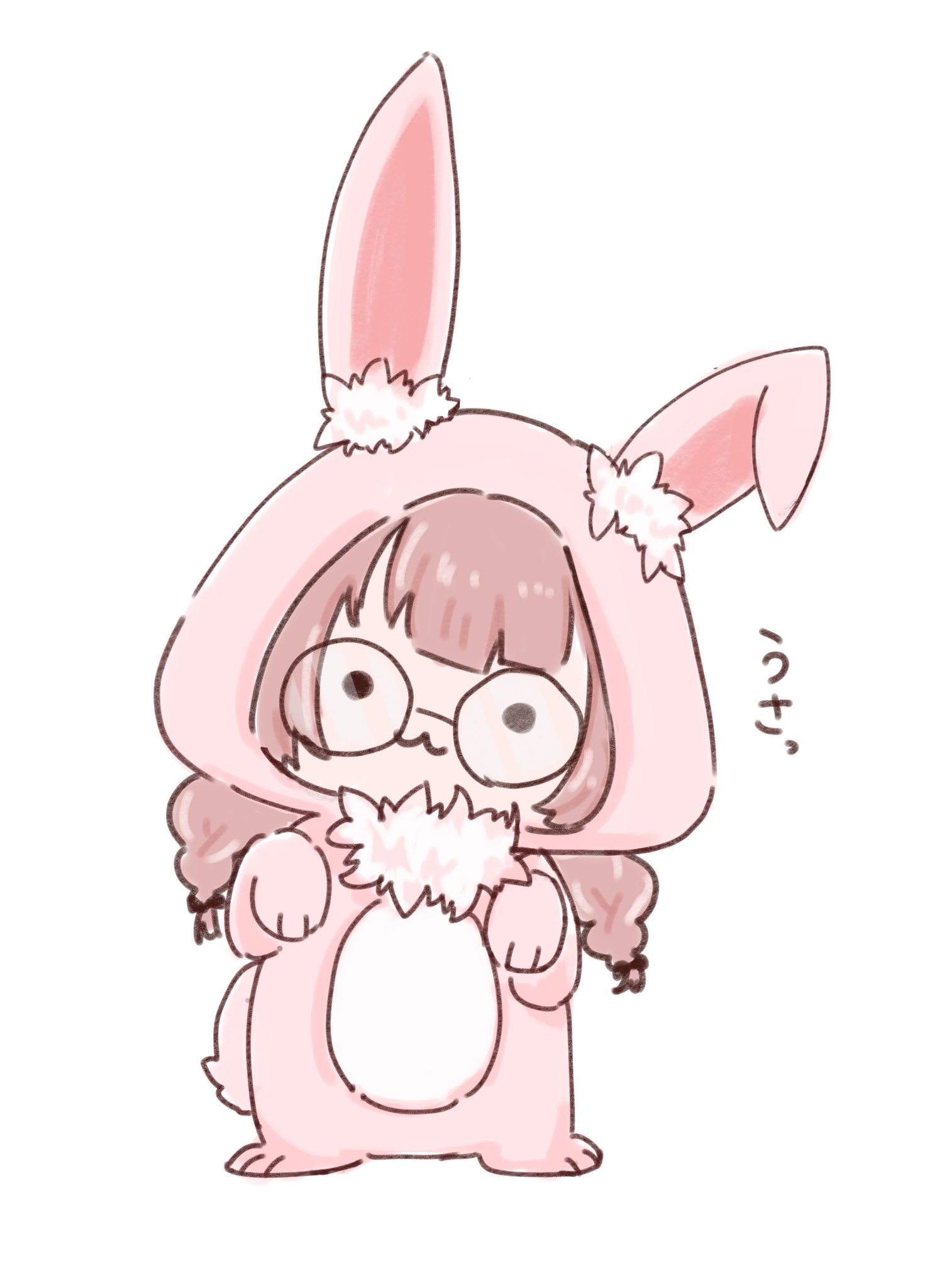 Hitohira Hana in a pink bunny hoodie
