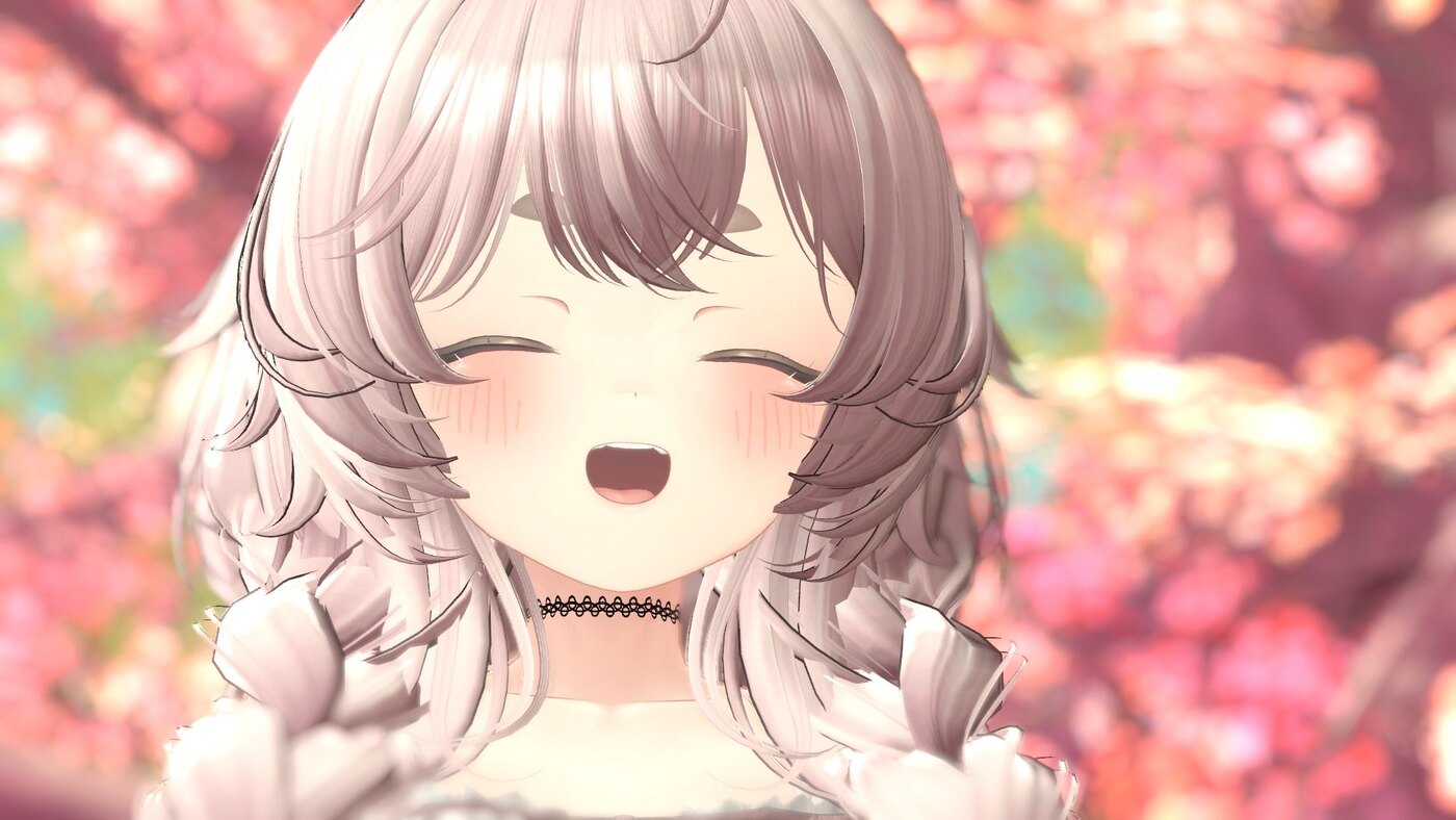 Hitohira Hana smiling in a sakura VRChat scene