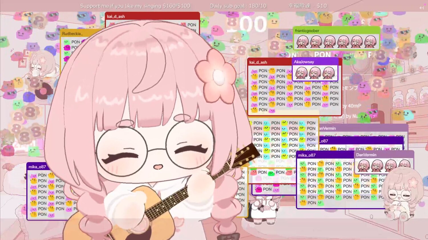 Hitohira Hana stream screen with chibi guitar art